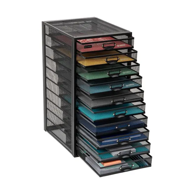 Mind Reader File Storage Drawers, Desk Organizer, Multi-Purpose, Crafts, Office, Metal Mesh, 10.75"L x 14"W x 21.25"H, Black