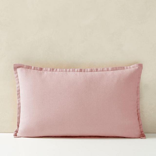 Belgian Flax Linen Lumbar Pillow Cover, Adobe Rose, 12"x21"