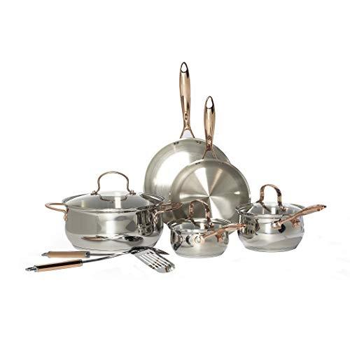 Denmark Tools for Cooks Celebrations Cookware Collection- Dishwasher Safe Oven Safe Induction Ready Durable Heavy Gauge Stainless Steel, 10 Piece Stainless Steel Cookware Set with Tools