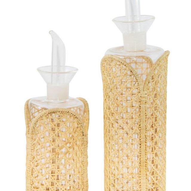 Raffia-Lined Glass Oil and Vinegar Set