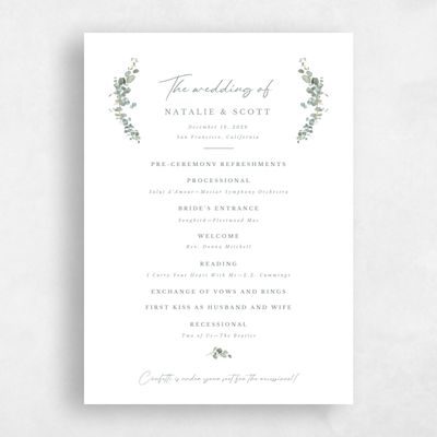 White Simple Wedding Program - Verde