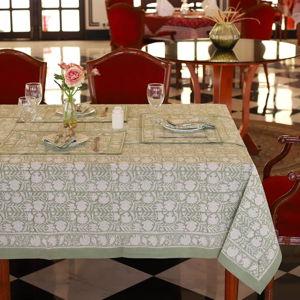 Labhanshi Indian Handblock Print Pre-Washed Cotton Floral 60x90 Inch Rectangle 6-Seater TableCloth|Rustic Farmhouse Decorative Party Event Wedding Banquet Thanksgiving Festive holiday Decor|Sage Green