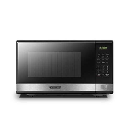 BLACK+DECKER EM031MB11 Digital Microwave Oven with Turntable Push-Button Door,Child Safety Lock,1000W,1.1cu.ft,Stainless Steel, 1.1 Cu.Ft