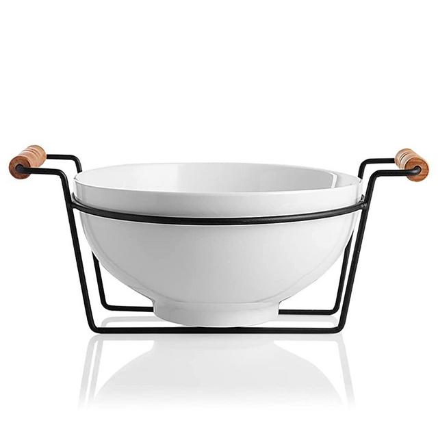 SWEEJAR 2.8 Quarts Large Bowl for Salad Popcorn Fruit Snacks, 9" Porcelain Bowl with a Stand, Serving for Family Party (White)