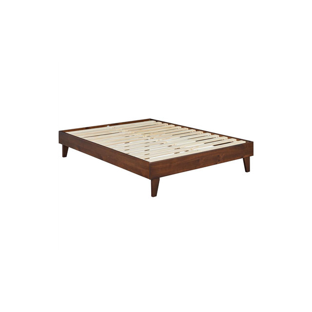 Yaheetech Wooden Bed Frame Platform Bed with Wood Slat Support, Dark Walnut