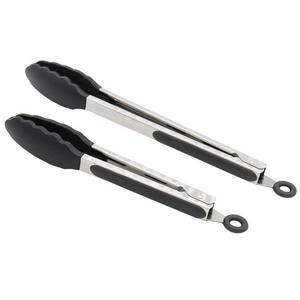 ALLWIN HOUSEWARE - 2 Pack Black Kitchen Tongs, Premium Silicone BPA Free Non-Stick Stainless Steel BBQ Cooking Grilling Locking Food Tongs, 9-Inch & 12-Inch