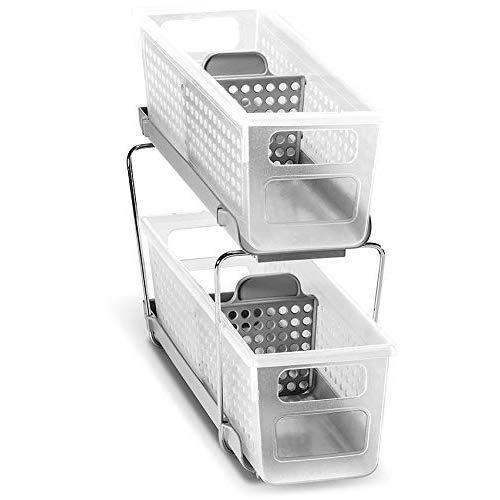 madesmart Mini 2-Tier Organizer with Dividers - Frost, Grey | BATH COLLECTION | Slide-out Baskets with Handles | Space Saving | Multi-purpose Storage | BPA-Free