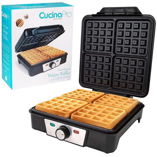 CucinaPro Four Square Belgian Waffle Maker, Extra Large Stainless Steel Kitchen Appliance with Nonstick Waffler Iron Plates