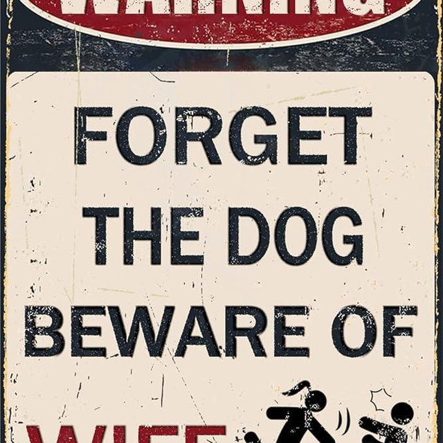 Funny Metal Garage Signs For Men Room Decor Little Man Cave Sign Vintage Bar Home Pub Office Wall Decorations, Forget The Dog Beware Of Wife Tin Signs 8x12Inch
