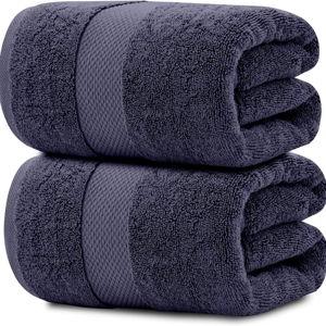 White Classic Luxury Soft Navy Bath Sheet Towels - 650 GSM Cotton Luxury Bath Towels Extra Large 35x70 | Highly Absorbent and Quick Dry | Hotel Collection Extra Large Bath Towels Oversized, 2 Pack