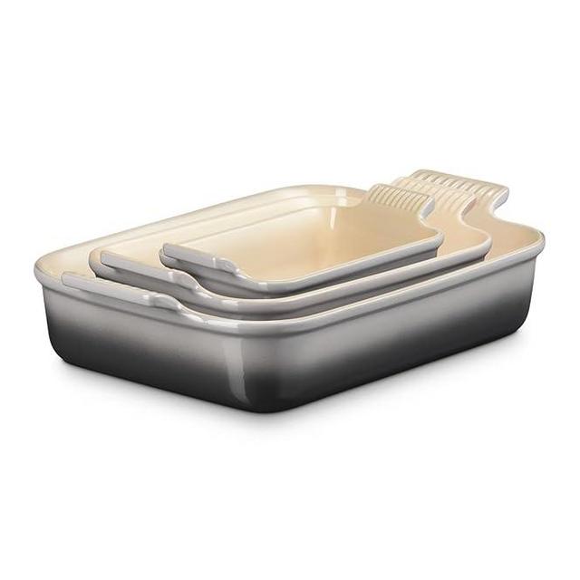 Le Creuset Stoneware Set Of 3 Heritage Rectangular Dishes, Oyster