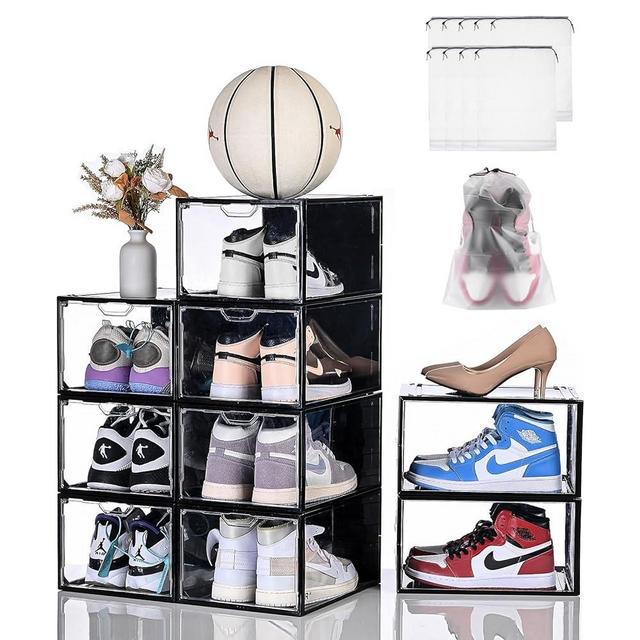 jphoiy box Shoe Storage Boxes Clear Stackable, 9 Packs Shoe Organizer for Closet,Sneaker Box, Strong and Sturdy Fit Up to Maximum Size of US12