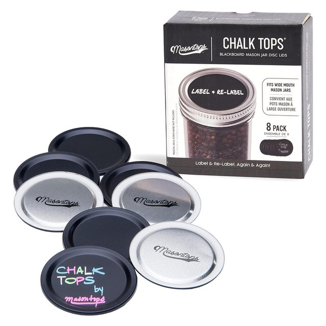 Chalk Tops - Reusable Chalkboard Lids for Mason Jars - 8 Pack - Wide Mouth