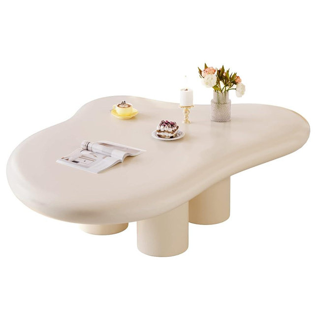 Guyii Cloud Coffee Table, Cute White Modern Tea Table, Irregular Indoor End Table for Living Room, Free Shape with 4 Legs