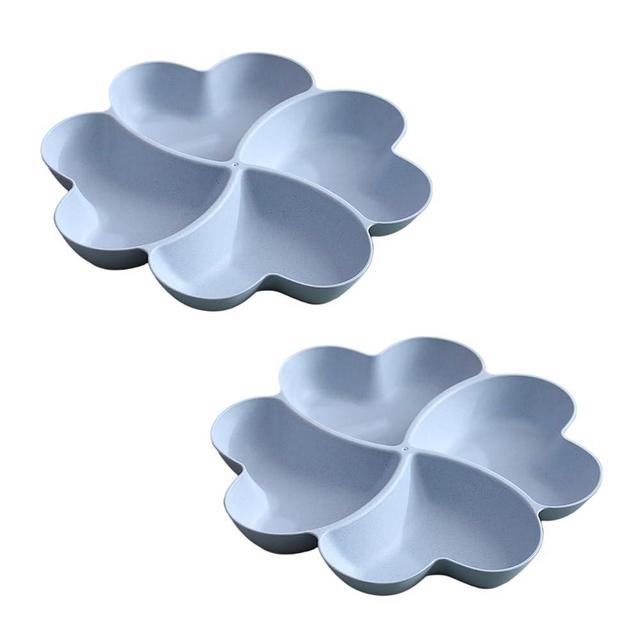 INCAUCA Divided Serving Tray, Appetizer Sectioned Platter, Dessert Serving Dish, Reusable Plastic Snack Plates, Round Relish Tray, 4 Compartment for Chips and Dip Veggies Candy Nut Fruit (Blue)
