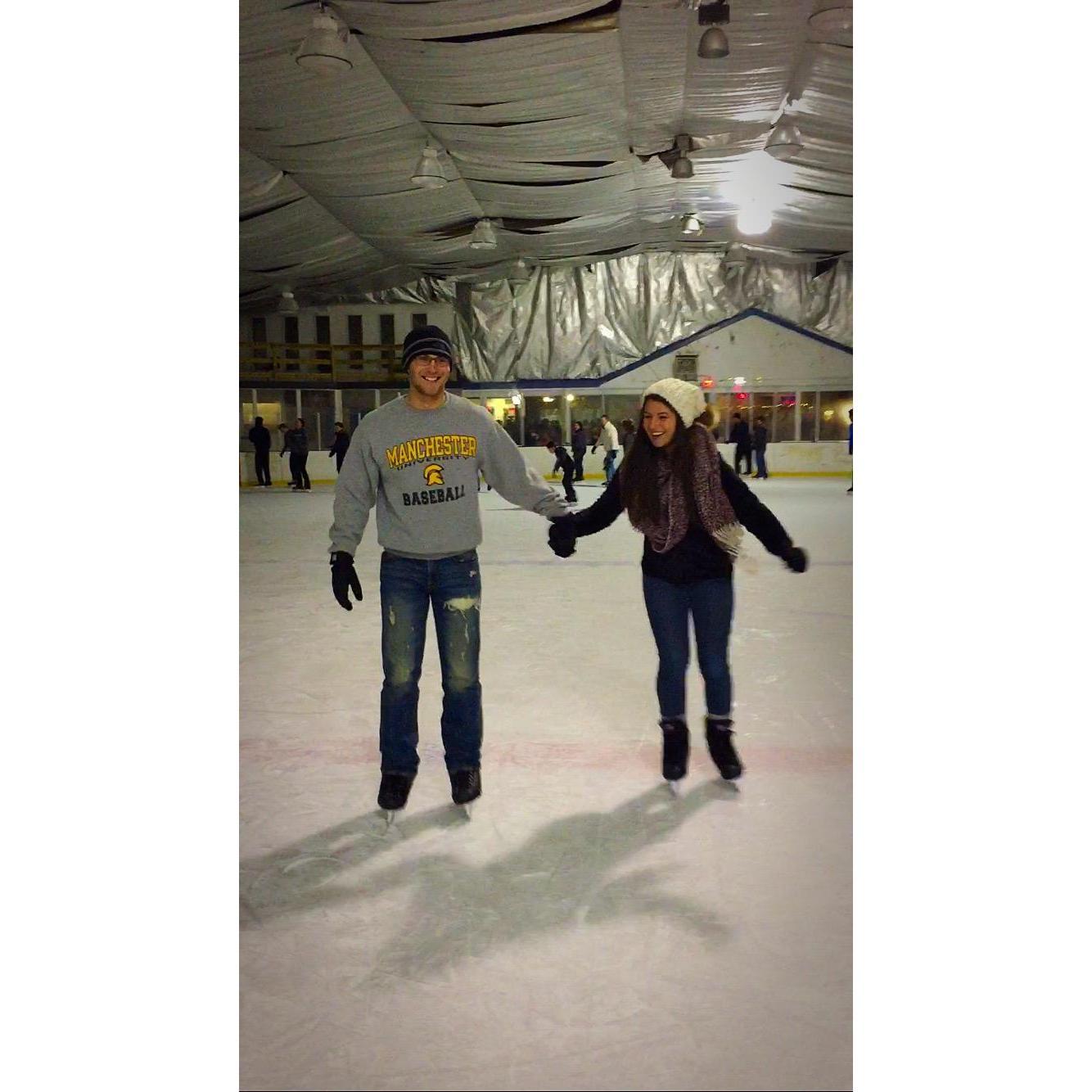 Our first time ice-skating. Right after this picture was taken one of us feel down. Guess which one?