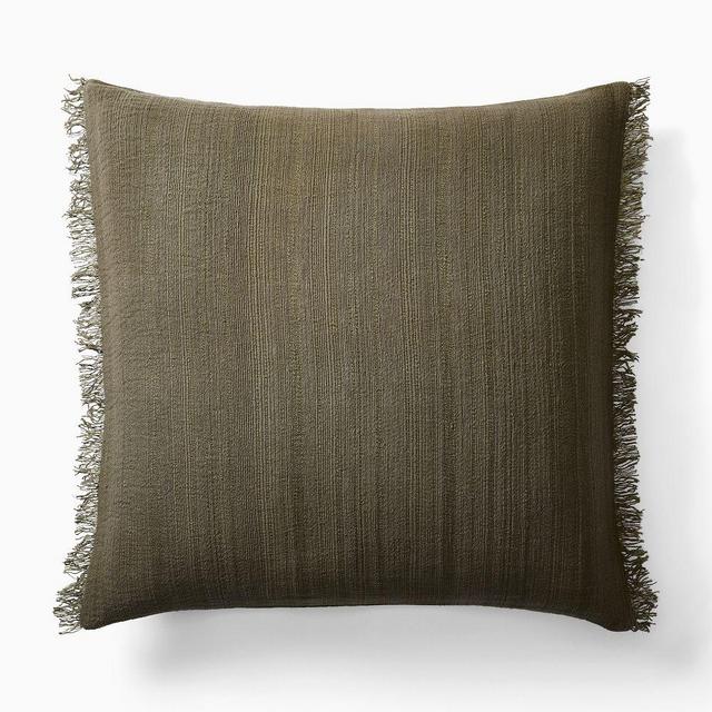 Textured Fringe Pillow Cover, 24x24, Dark Olive