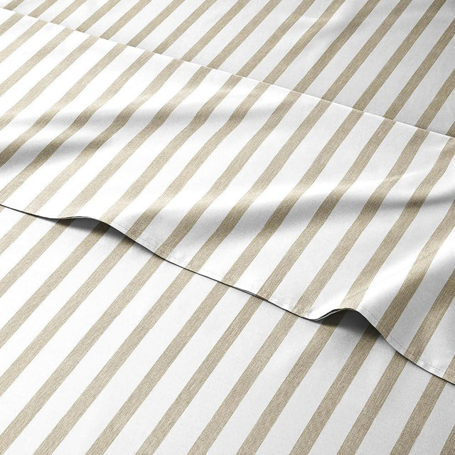King Size Sheet Set - 6 Piece Set - Hotel Luxury Bed Sheets - Extra Soft - Deep Pockets - Easy Fit - Breathable & Cooling Sheets - Wrinkle Free - Comfy - Beige Stripes 2 Bed Sheets - King Sheets 6 PC