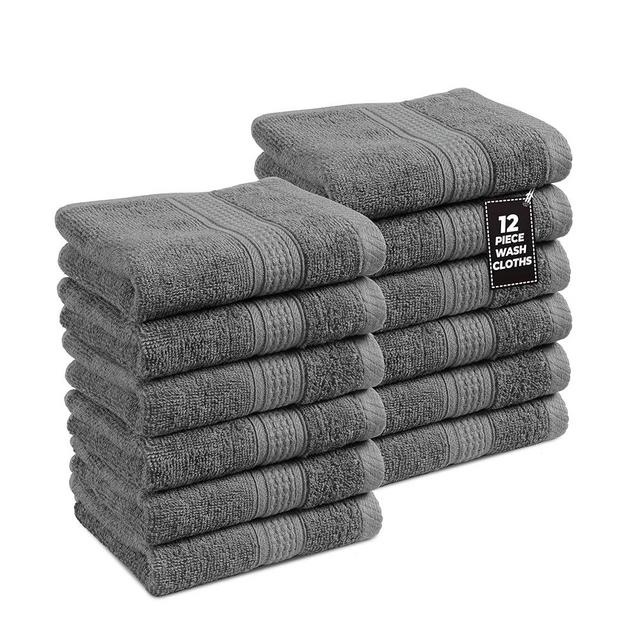 LANE LINEN Grey Washcloths 12 Pack - 100% Cotton Wash Cloths for Showering, Highly Absorbent Face Wash Cloth, Premium Spa & Hotel Quality Wash Clothes - Grey