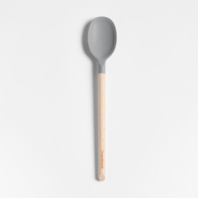 Crate & Barrel Grey Silicone and Wood Spoon