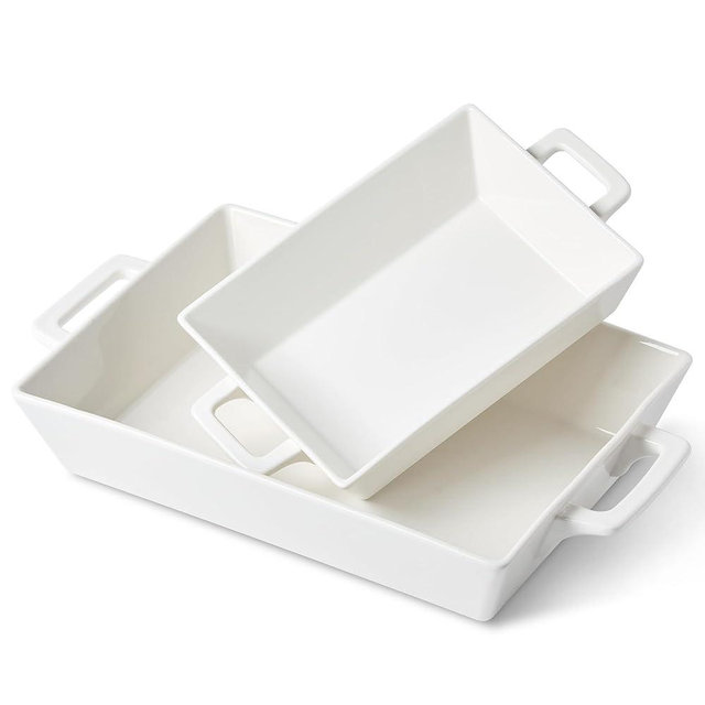 KERQSULIC 4.6&1.8 Qt Rectangular Ceramic Baking Dishes, 14&9.9 Inch Deep Casserole Lasagna Pans with Handles for Cooking, Roasting, Serving, and Daily Use, Safe for Oven Microwave Dishwasher Freezer