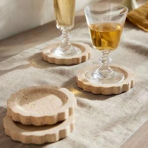 Scalloped Travertine Coasters, Set of 4