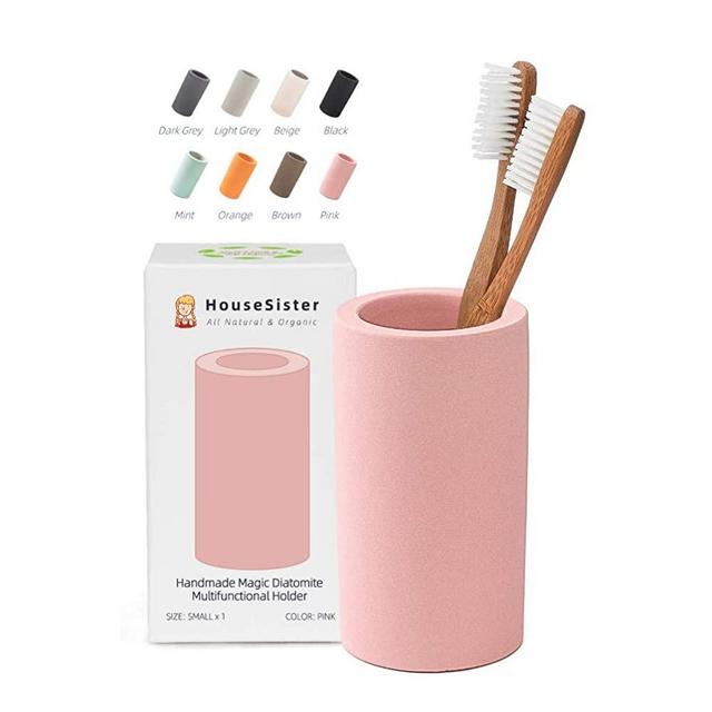 HouseSister Organic Diatomite Toothbrush Toothpaste Makeup Brushes Razors Holder Bathroom Countertop Organizer Stand Cup Organizer (Pink)
