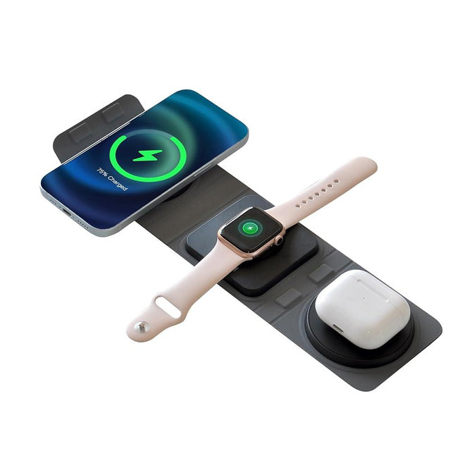 Charging Station for Apple Multiple Devices - 3 in 1 Foldable Magnetic Wireless Charger Dock - Travel Charging Pad for iPhone 16 15 14 13 12 Pro Max Plus Watch & Airpods