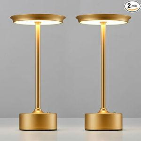 PUSU Rechargeable Table Lamps Set of 2, Gold Cordless LED 4000mAh Battery Desk Lamp, Stepless Dimming & 3 Color 2700K-6000K, Portable Lamp for Bedroom, Living Room, Restaurant, Outdoor, Night Light