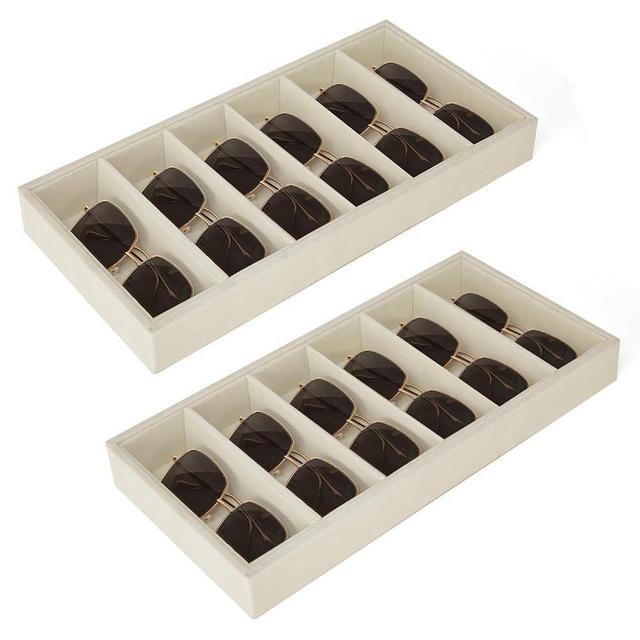 XCRUI 2PCS Sunglass Organizer - 6 Grids Sunglasses Storage Glasses Organizer, Velvet Jewelry Tray for Glasses Rings Necklaces Bracelet Watch, Eyeglass Tray for Women and Men