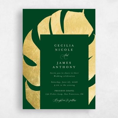 Forest, Green Wedding Invitation - Maui Portrait Foil