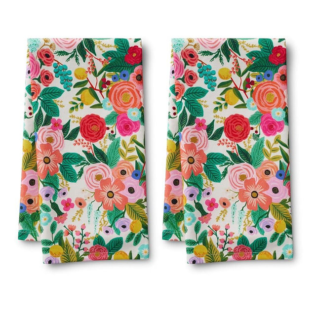 RIFLE PAPER CO. Tea Towels Set of 2 | Vibrant Screen Printed Kitchen Towels (Added Loop, Made from Cotton, Machine Washable), Garden Party