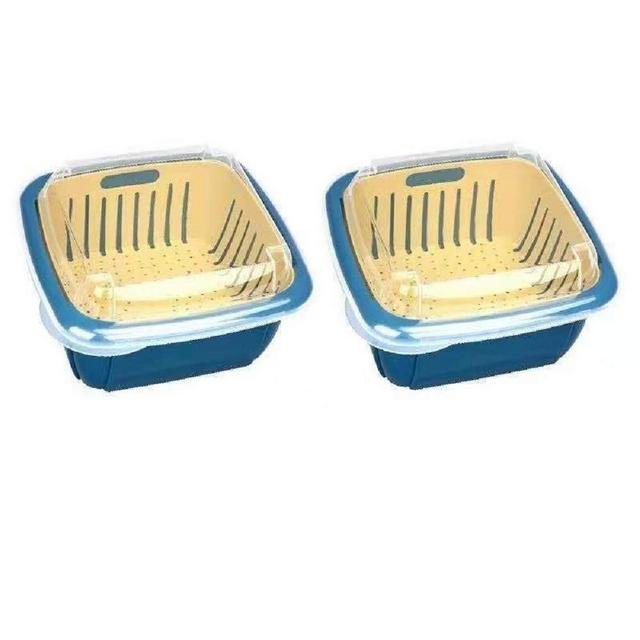 RGAKEV 3 in1 Kitchen Colander with Lid- Plastic Double-layer Fruit and Vegetable Strainer Bowl Sets /Storage, For Mixed Grain Cleaning, Drainage and Fresh-Keeping (2, Yellow)