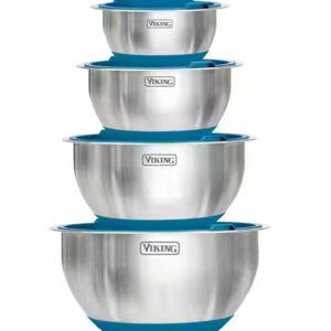 Viking Stainless Steel 10piece Mixing Bowl Set with Lids and Silicone Nonslip Base, Teal