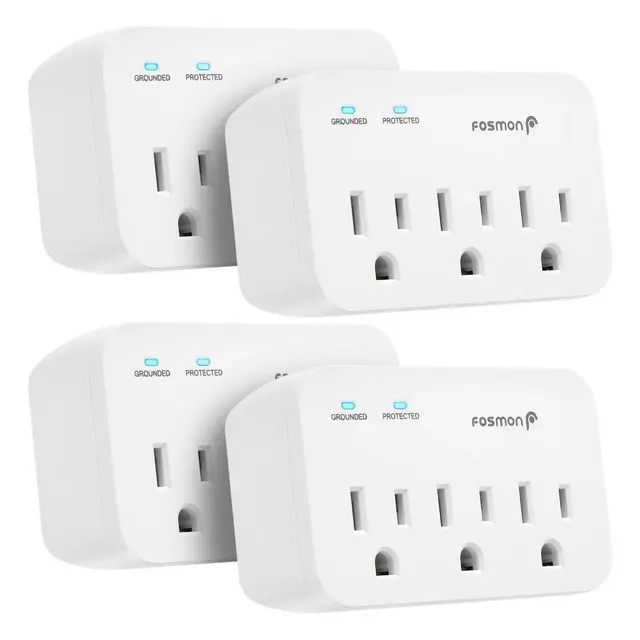 Fosmon [ETL Listed] 4 Pack 3-Outlet 1200J Surge Protector Outlet Extender, 3-Prong Outlet Splitter with Ground and Protected Indicator 125V/15A