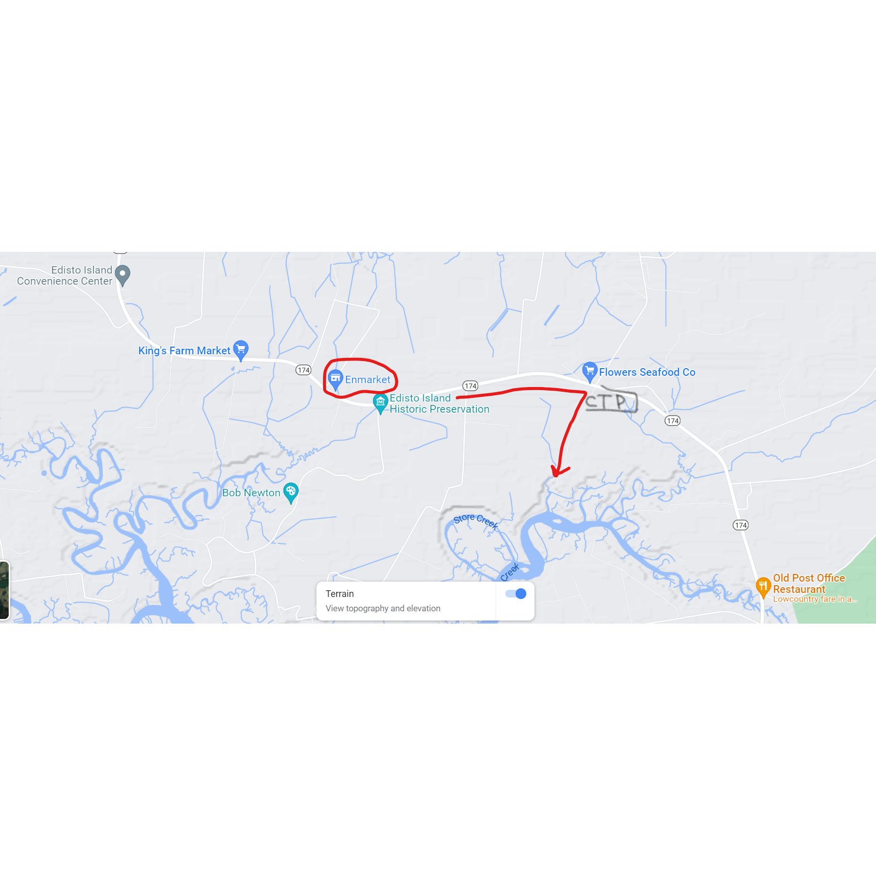 When you're coming down Hwy 174 from Charleston, you'll pass the EnMarket on the left, and the venue is up a little ways on the right hand side. You'll see and old sign for Cypress Trees Plantation.