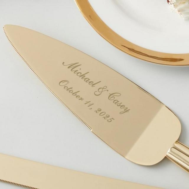 Classic Gold Engraved Cake Knife & Server Set