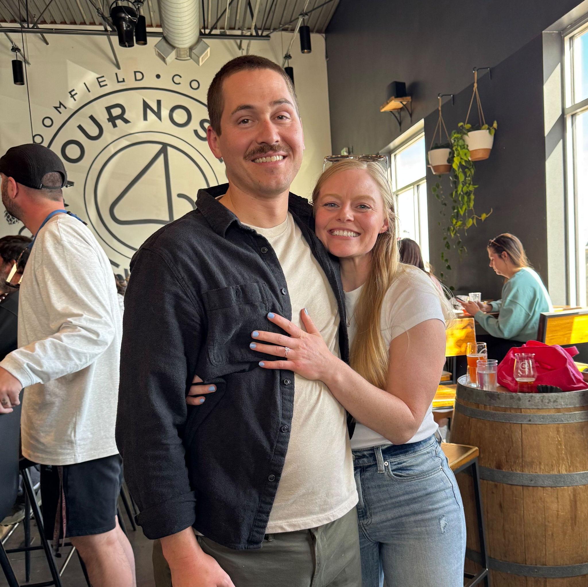 Celebrating our engagement at the best neighborhood brewery, the one and only 4 Noses!