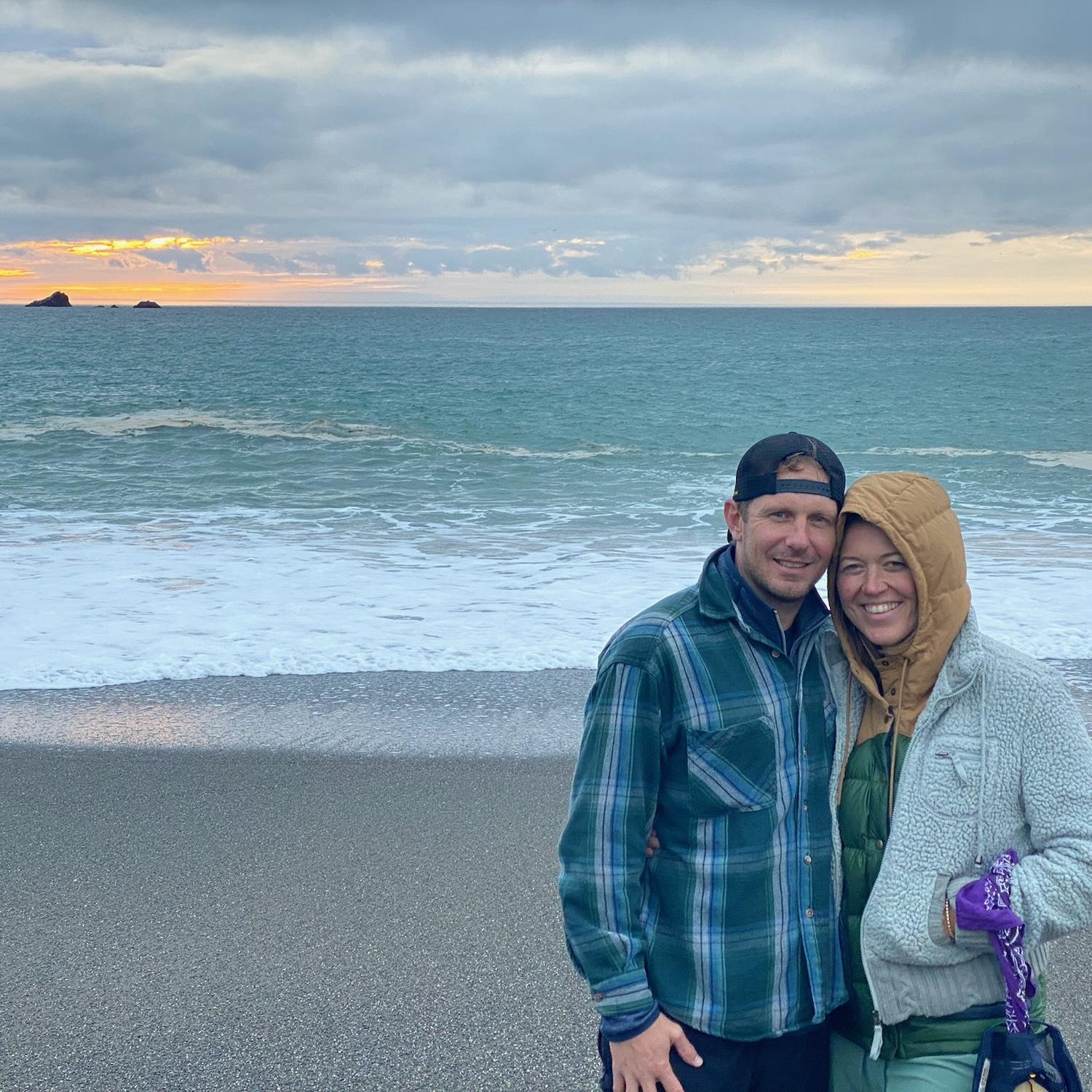 Our first time going to the beach together! (It was northern California, so obviously a little cold, but we found gorgeous sea glass that day.)