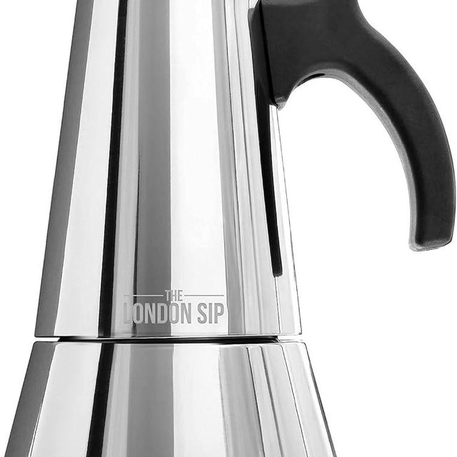 London Sip Stainless Steel Stovetop Espresso Maker Moka Pot Italian Coffee Percolator, Silver, 10 Espresso Cups