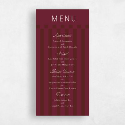 Wine, Red Wedding Menu - Sabbia