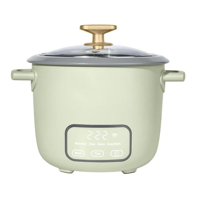 Wonderful Electric Rice Cooker 6-Cup COOKED, 3-Cup UNCOOKED, Ceramic Nonstick, Touch Display, Keep Warm 2 Hrs, 4 Presets, Glass Lid (Sage Green)