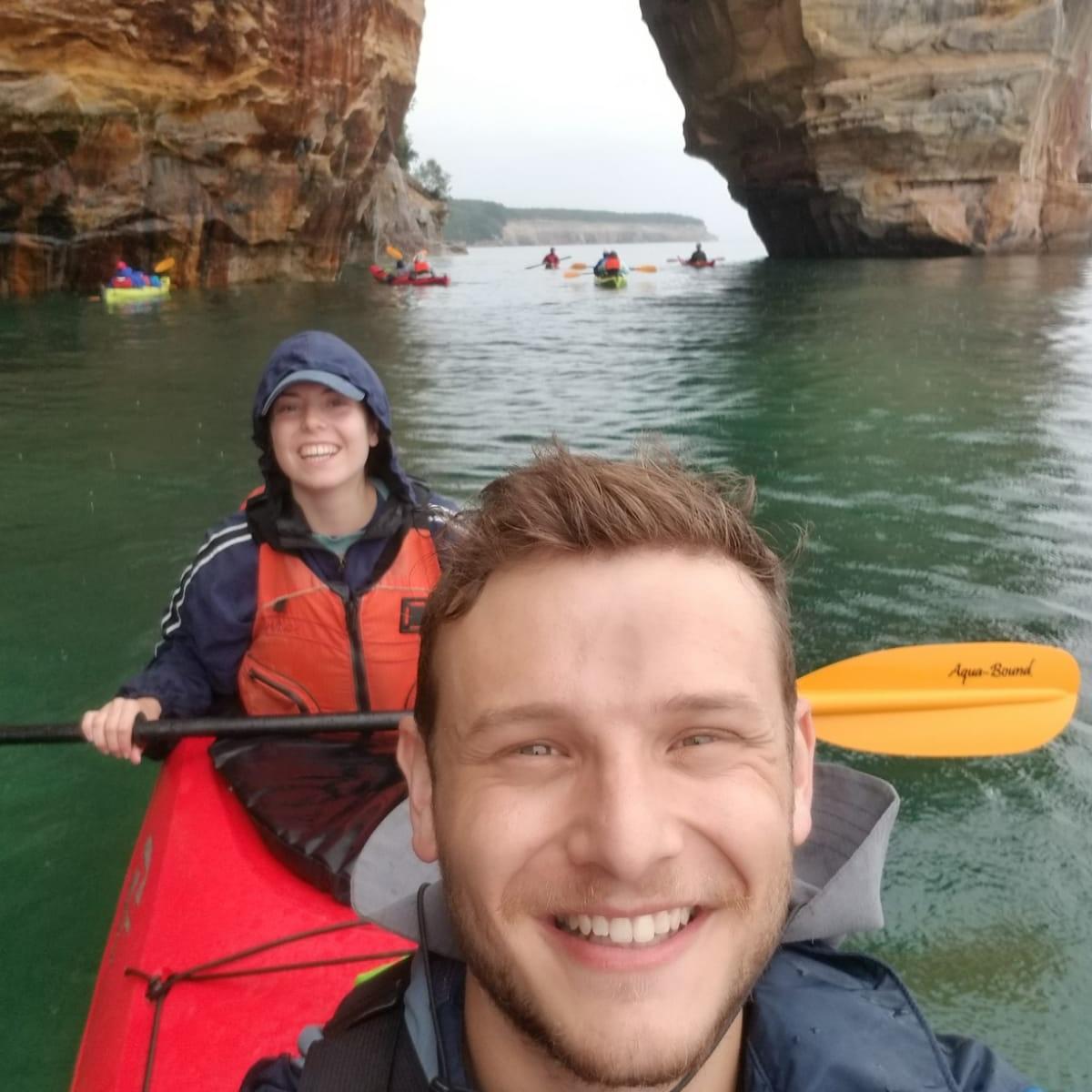 Kayaking in Lake Superior at Pictured Rocks National Lakeshore (part of our road trip around Lake Michigan!)