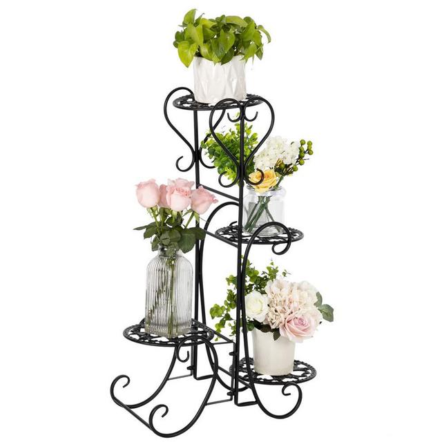 VINGLI Metal Plant Stand Flower Holder Racks Patio Stand Holder Outdoor Displaying Plants Flowers (Black-Round) (30.9"H- 4 Tier)
