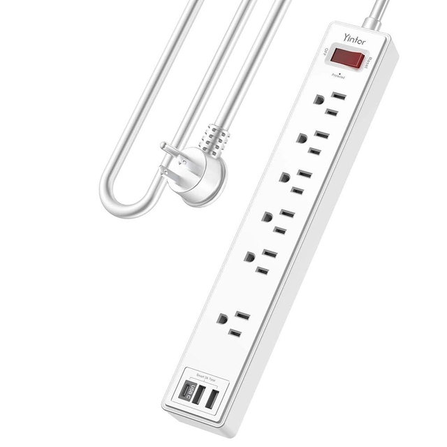 6Ft Power Strip Surge Protector - Yintar Extension Cord with 6 AC Outlets and 3 USB Ports for for Home, Office, Dorm Essentials, 1680 Joules, ETL Listed, (White)