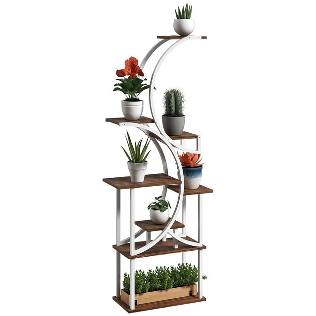Outsunny 8 Tier Plant Stand Indoor, 62" Tall Plant Shelf, S-Shaped Plant Rack, Carbonised Finish