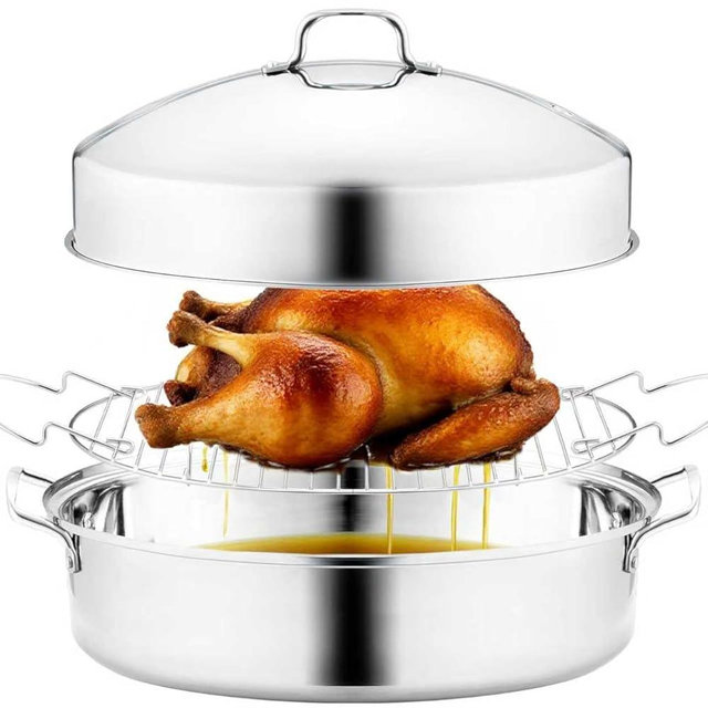 RIDGEPOLE 22” Large Roasting Pan with Rack and Lid, Stainless Steel Oval Roaster Pan, Nonstick Roasting Pan for Oven, Multi-Use Cookware for Turkey, Chicken, Gifts for Mom, Wife.(Sliver)