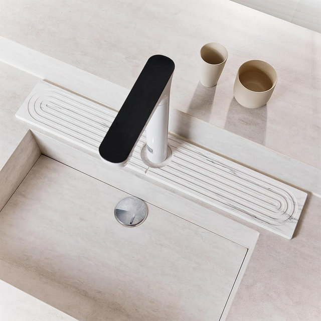 Nookawoo Stone Faucet Mat for Kitchen Sink, Quick Drying Mats, Water Absorbing Guard & Sink Protectors, Diatomite Bathroom Counter Tray, Kitchen Decor Home Accessories - Marble White, 19.7''x4''