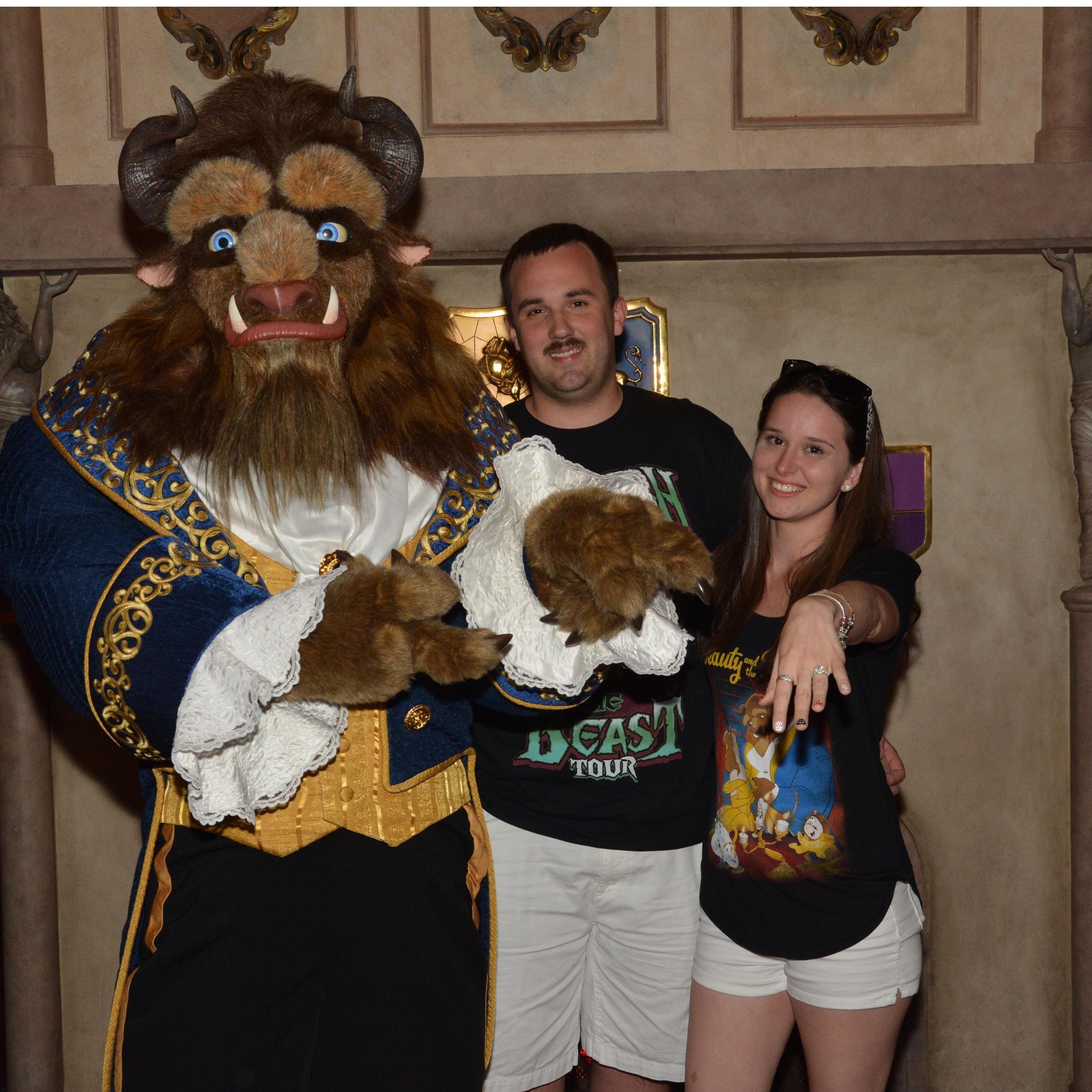 Proposal at Be Our Guest castle at Walt Disney World