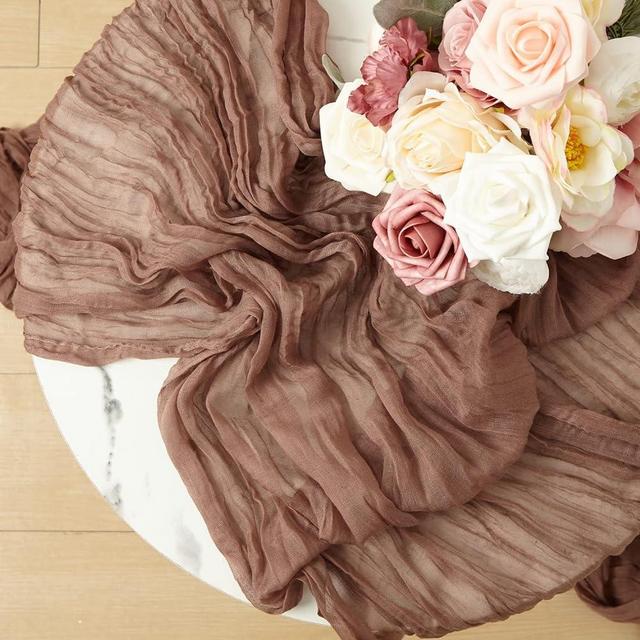 2 PCS 13Ft Table Runner for Wedding, Cotton Cheesecloth Table Runner Linen Table Runner Rustic Table Runner Bridal Party Decor Wedding Table Decor (Cameo Brown)